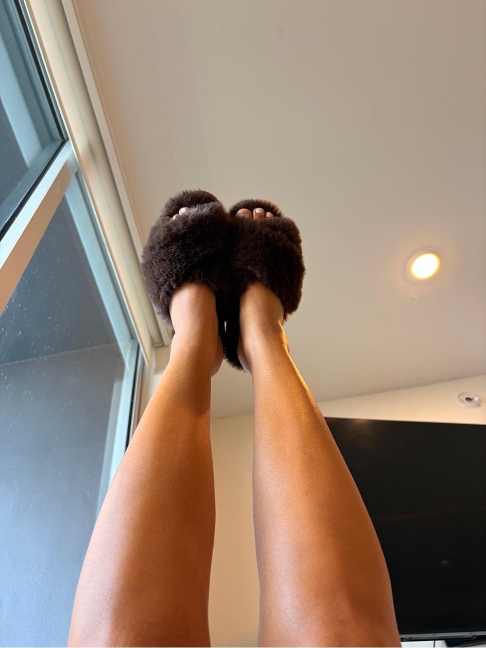 Nine West Dark Brown Faux Fur Slide Slippers